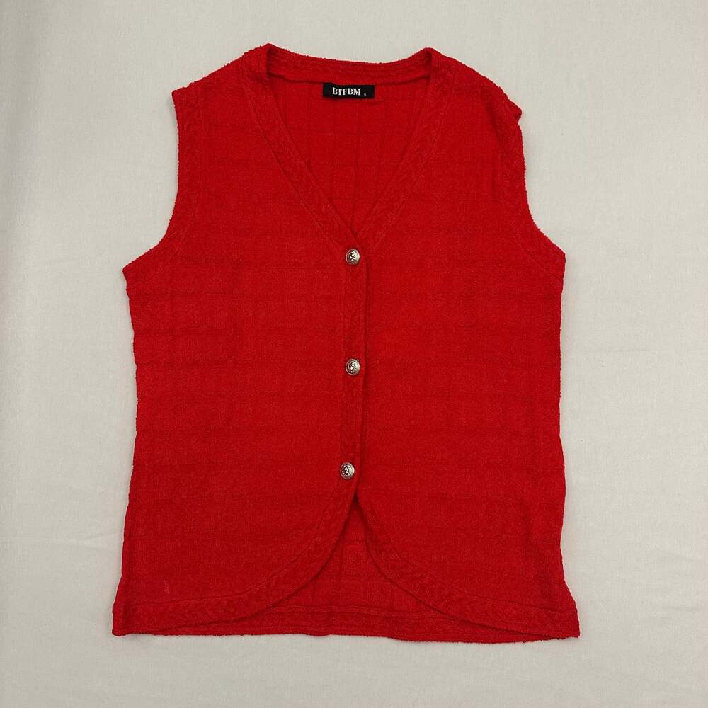 BTFBM Women's Red Textured Knit Button-Front Vest - Size S